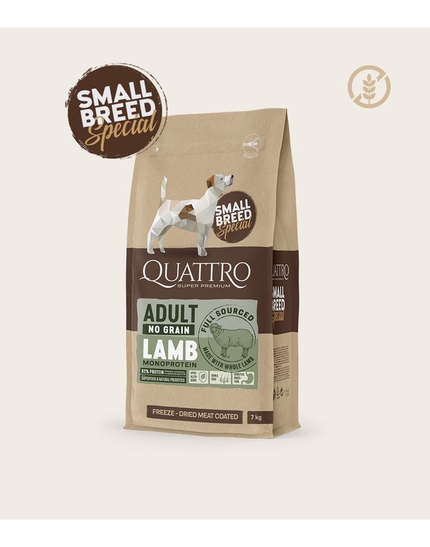 QUATTRO small breed adult begrūdis maistas su ėriena
