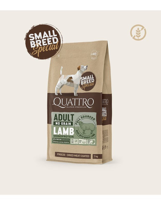 QUATTRO small breed adult begrūdis maistas su ėriena